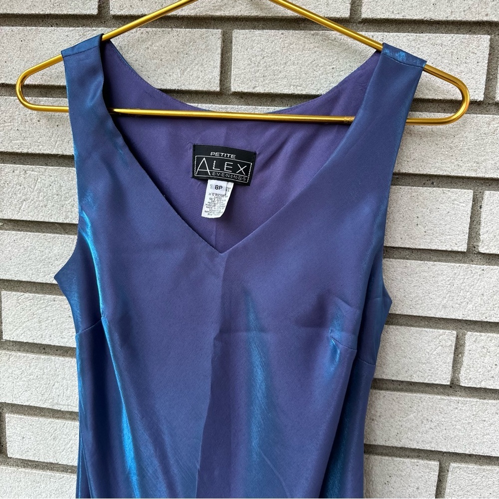 Alex Evenings Petite 8P Blue Maxi Dress Sheer Jacket Formal Rhinestone Set - Picture 9 of 9